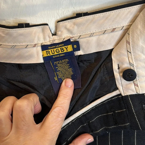 RALPH LAUREN RUGBY PINSTRIPE LINEN WOOL WOMENS TROUSER STRAIGHT LEG CUFFED HEM - Picture 9 of 10